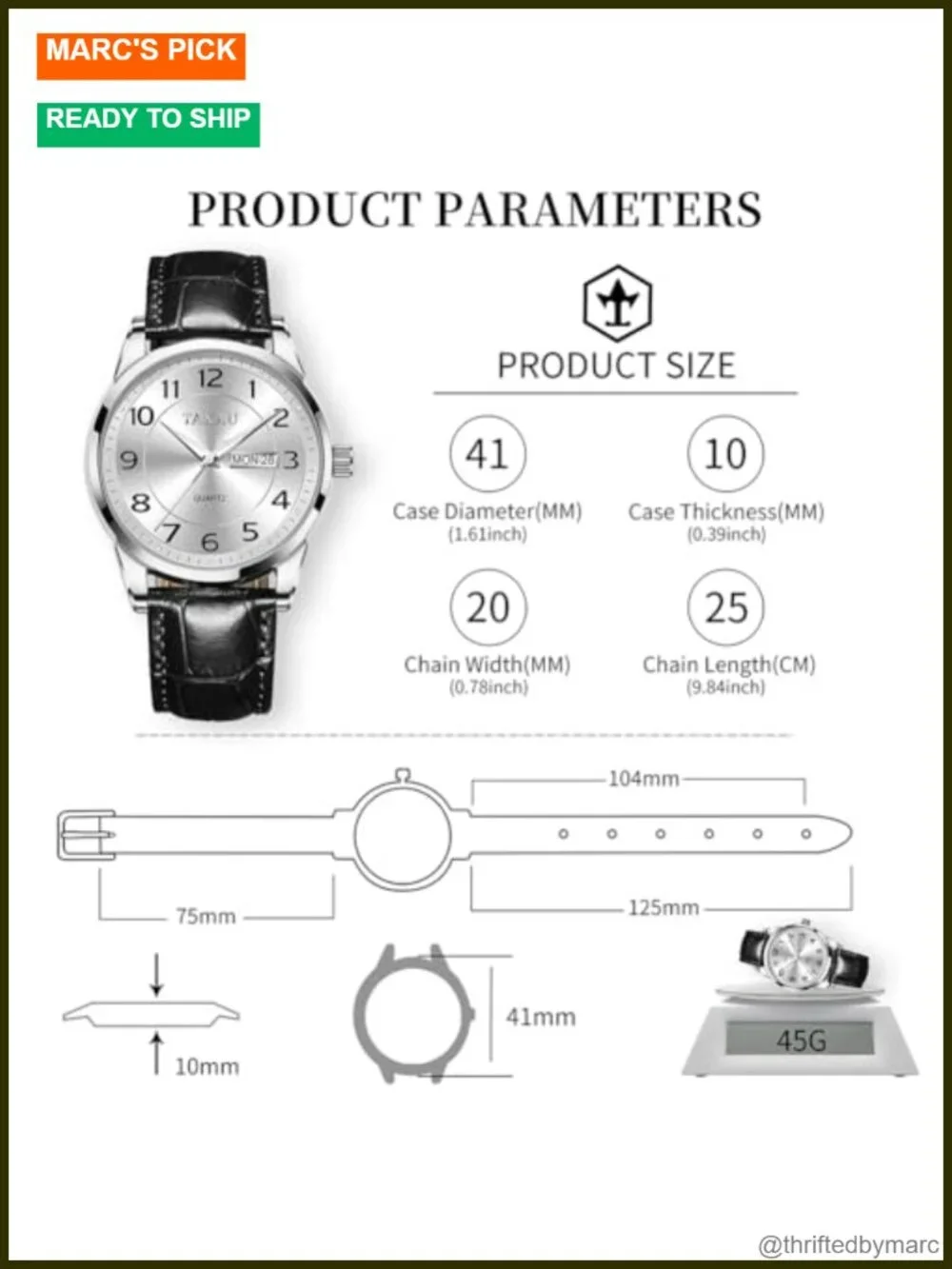 Luxury Analog Quartz Watch Genuine Leather Strap Large Face Minimalist Dress